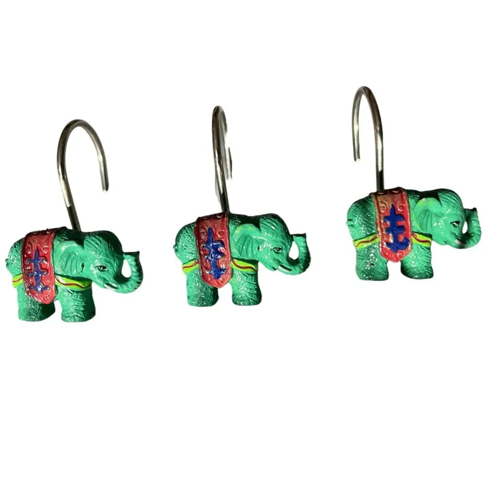 Set of 12 Green Elephant with Blankets Shower Hooks‎